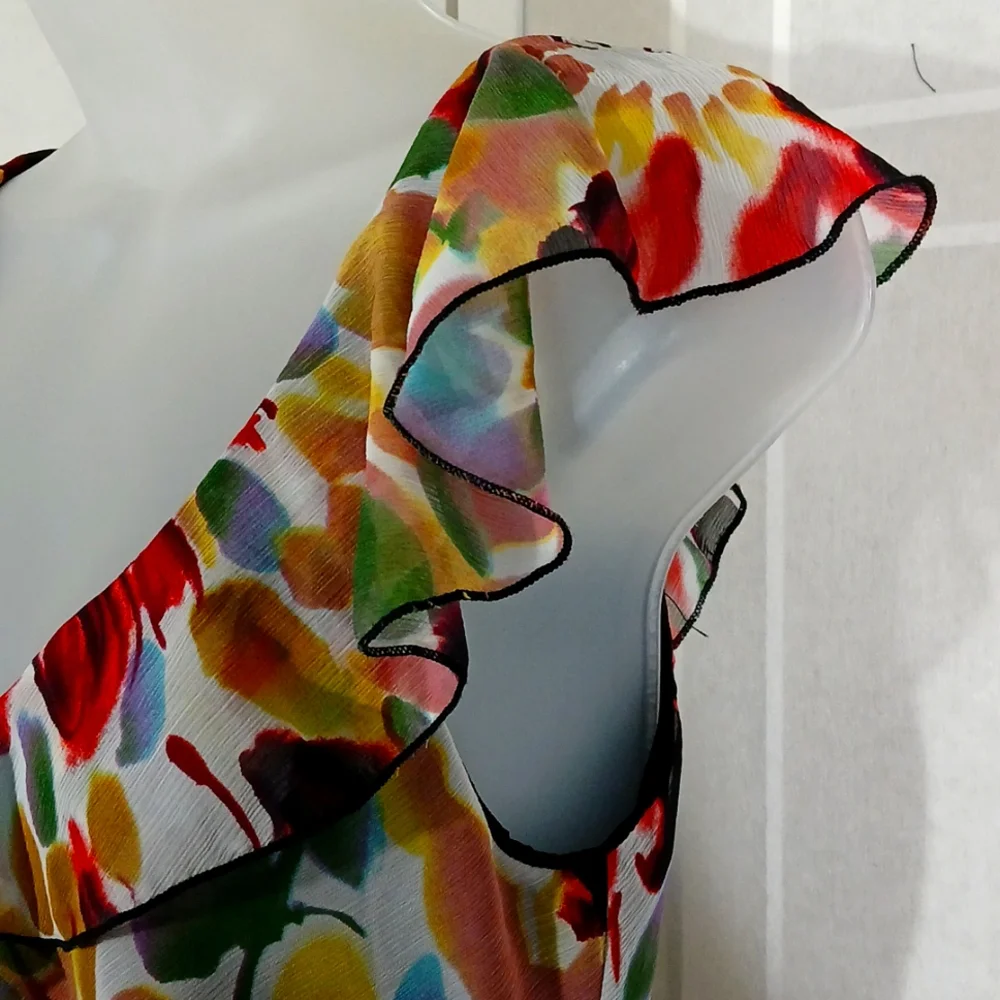 Lily Multicolor Floral Ruffle V-Neck Mini Dress - Picture 3 of 7